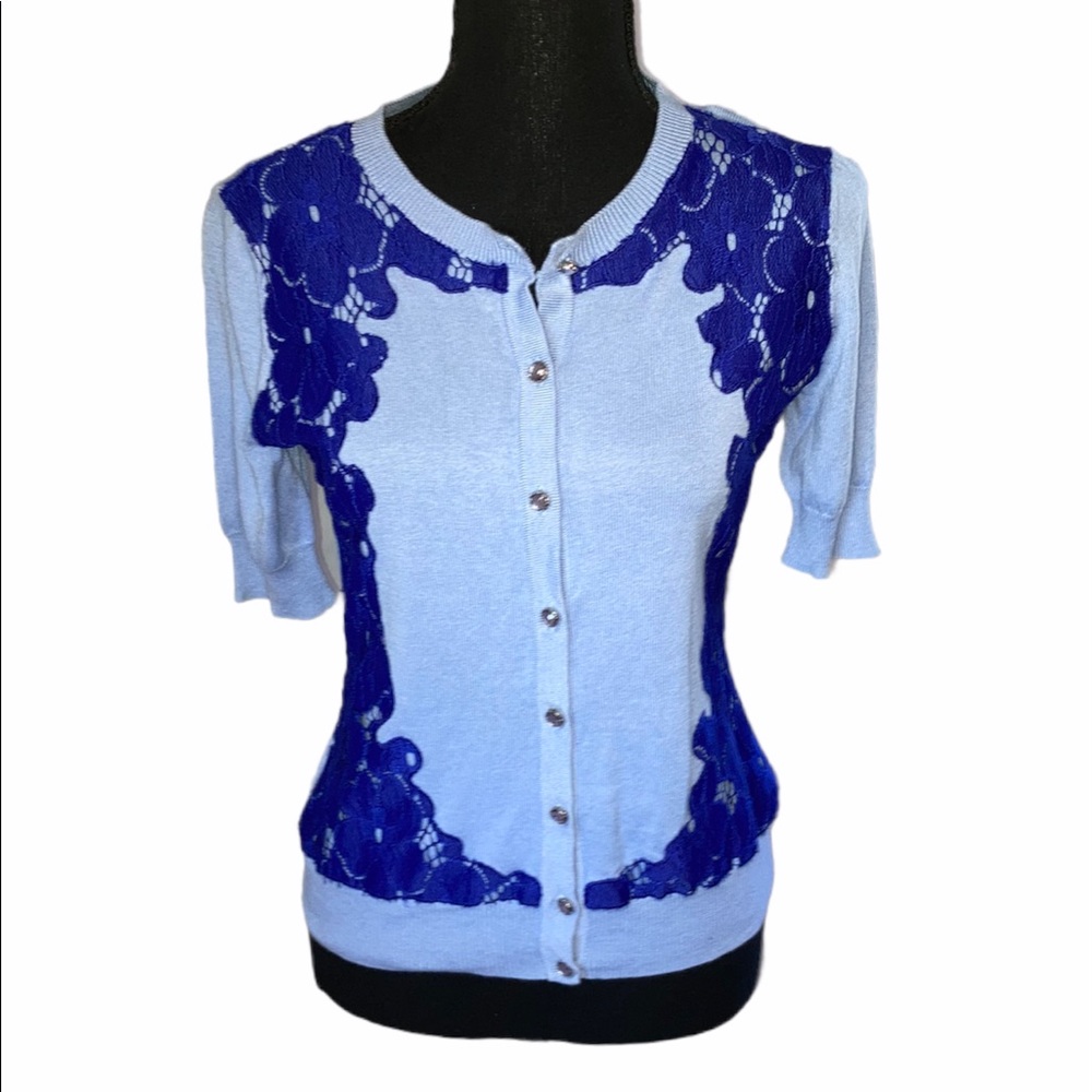 Blue lace button up blouse